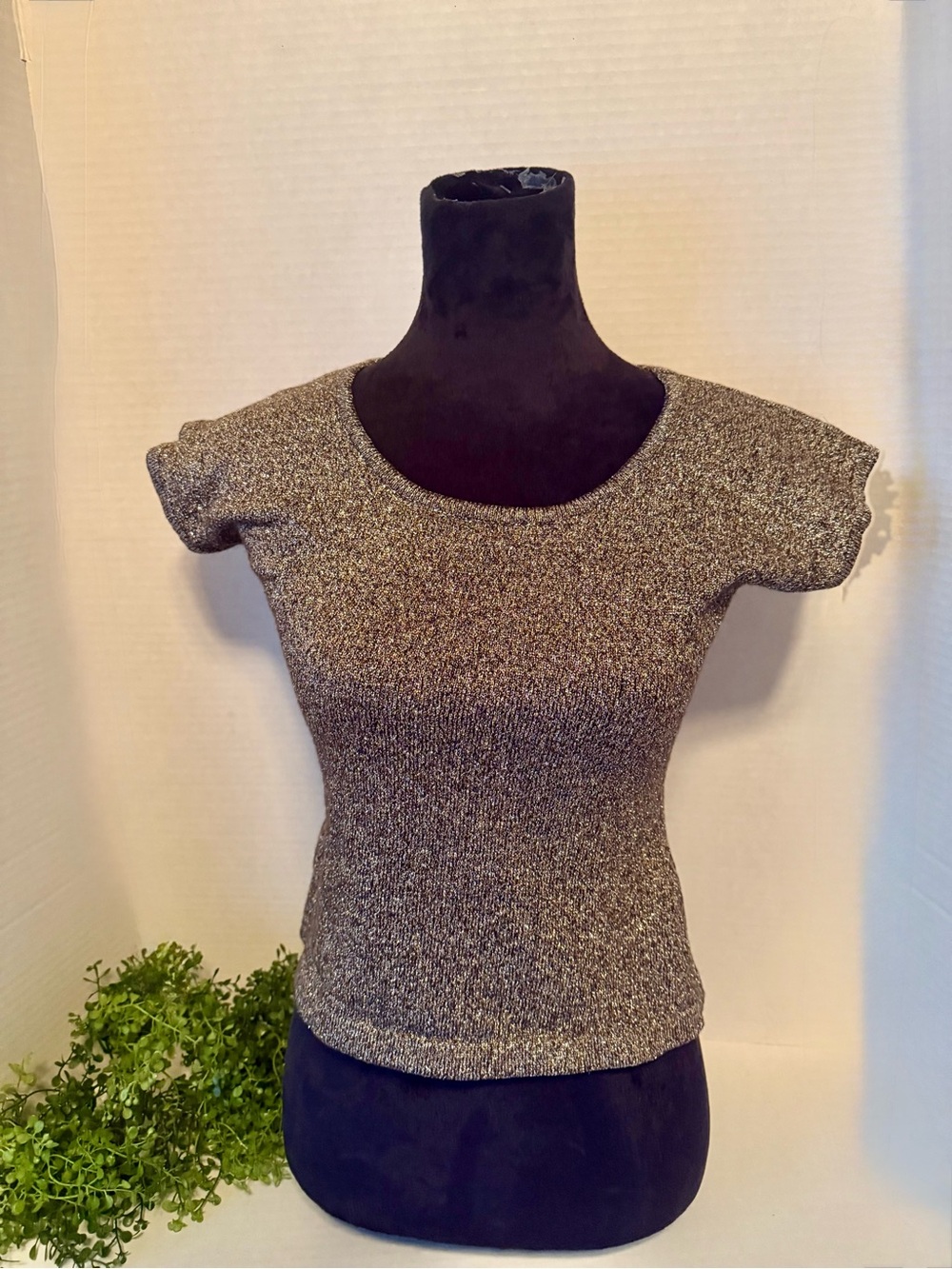 Metallic Top Luisa Spagnoli Short Sleeve Scoop Neck Gold